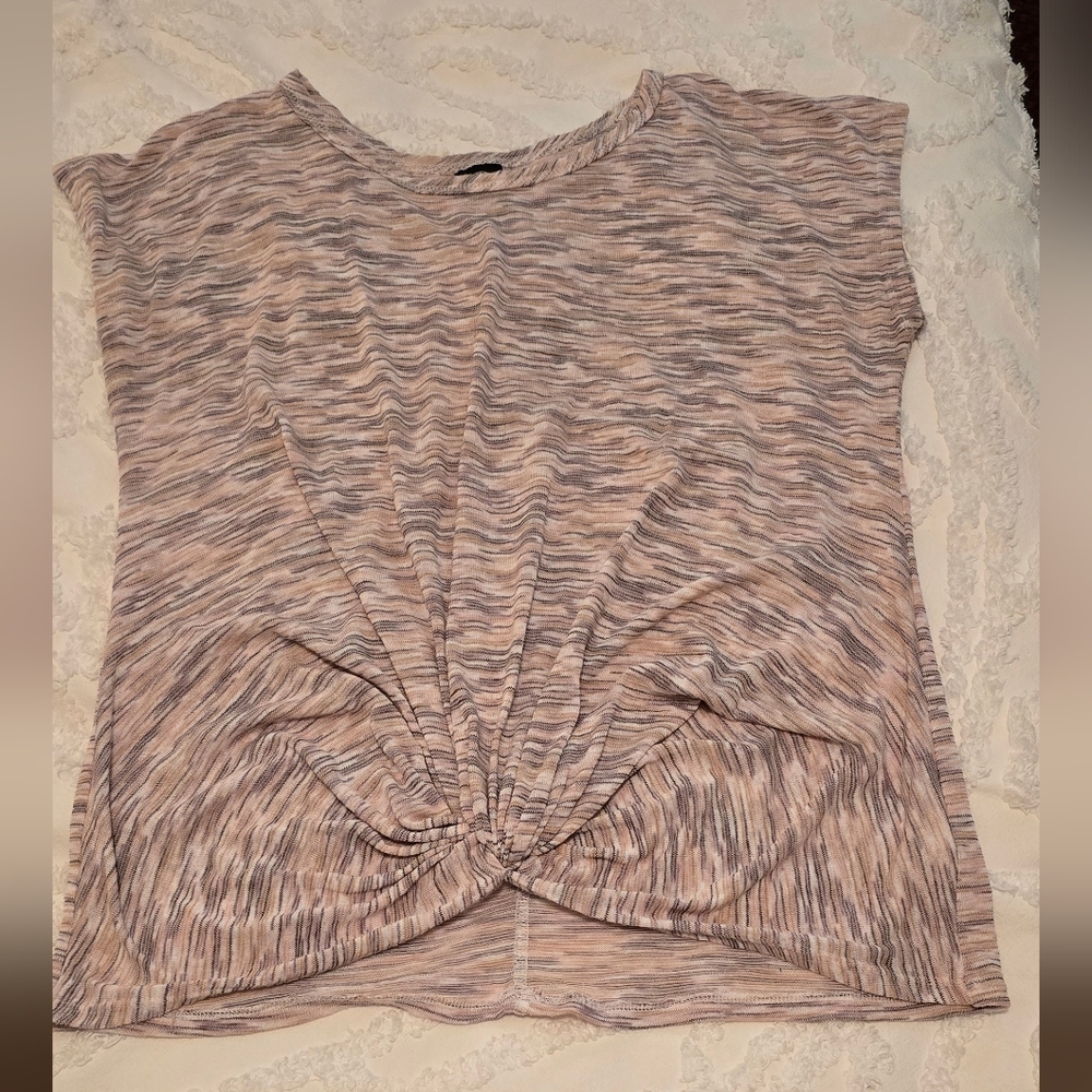 Bobeau Women's Knot Front Short Sleeve Top - Neutral Stripe, Size XL (316)